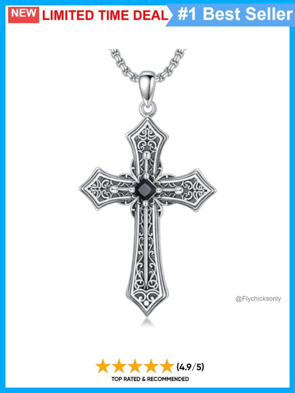 Gothic Cross Sword Pendant Necklace 925 Sterling Silver Unisex Christian